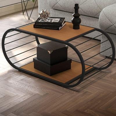 Mesa de Centro Industrial Aramada Retangular MDP Aco 90cm Canela Preto Kappesberg