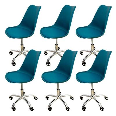 Kit 6 Cadeira para Escritorio Icaro Secretaria Estofada Base Giratoria Turquesa Dkadidecor