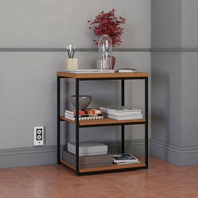 Mesa de Apoio Industrial 3 Prateleiras Metal e MDP 45cm Canela Preto Fosco Kappesberg