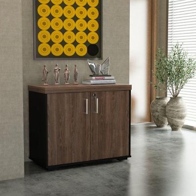 Balcão Tamburato 2 Portas 1 Prateleira 90cm Charuto Preto com Chave Artany