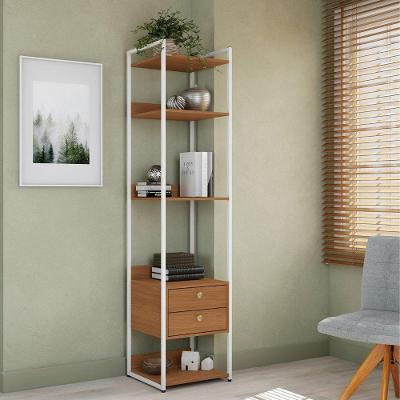 Armário Estante Torre Crome Industrial 3 Prateleiras 2 Gavetas Canela e Branco Kappesberg