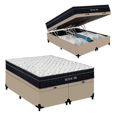 Cama Box Baú Casal Bipartido Sintético com Colchão Molas Ensacadas Royal Air Bege Royal