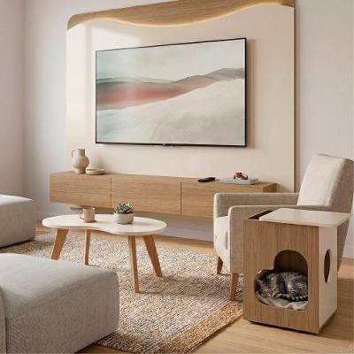 Conjunto Sala de Estar Lumiere Painel para Tv 75 Polegadas Mesas de Centro e Mesa Lateral Off White