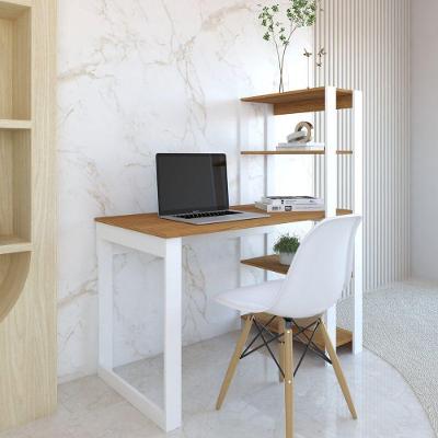 Mesa Escrivaninha com Estante 4 Prateleiras MDP 90cm Branco e Freijó Licce Decor