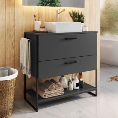 Gabinete para Banheiro Ametista de Piso 1 Porta 1 Gaveta MDF MDP 80cm Branco Grafite Placa & Ponto