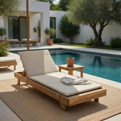 Conjunto Piscina Maju Espreguicadeira Madeira Fixa Waterblock Reclinavel Nude Dkadidecor