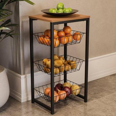 Fruteira Industrial 3 Cestos com Tampo Canela Preto Fosco 39cm MDP Kappesberg