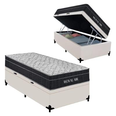 Cama Box Baú Solteiro 88cm Royal Air com Colchão Molas Ensacadas Branco Royal Sleep