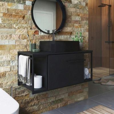 Gabinete para Banheiro Suspenso Industrial com Cuba Ametista Preta MDF MDP 80cm Grafite Placa &