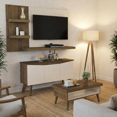 Conjunto Sala de Estar Chess Lucca Oásis 3 Portas 3 Prateleiras MDP MDF Off White Dkadidecor