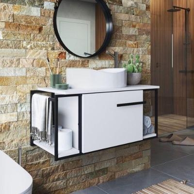 Gabinete para Banheiro Berlin Suspenso Industrial com Cuba Oval MDP 80cm Branco Placa & Ponto