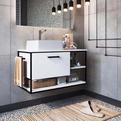 Gabinete Suspenso para Banheiro com Cuba 1 Porta MDF MDP 80cm Branco Placa & Ponto