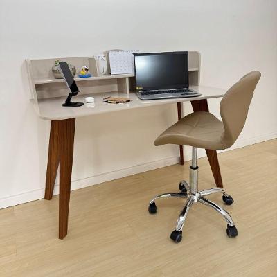 Conjunto Escrivaninha com Nichos Cedro e Cadeira Slim Melanie Nude para Escritório Dkadidecor
