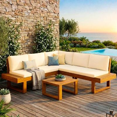 Conjunto Sofá Modular Jardim Luise Madeira Maciça Estofado Acquablock Branco Impermeavel Dkadidecor