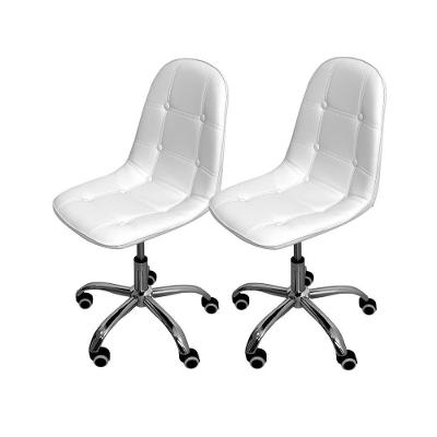 Kit 2 Cadeiras Office Eiffel Botone Secretaria Estofada Base Giratoria Branco Dkadidecor