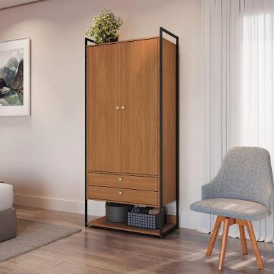 Armário Alto Closet LI048 2 Gavetas 2 Prateleiras MDF MDP 89cm Canela Preto Fosco Kappesberg