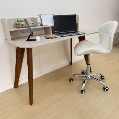 Conjunto Escrivaninha com Nichos Cedro e Cadeira Slim Estofada Melanie Branco Dkadidecor