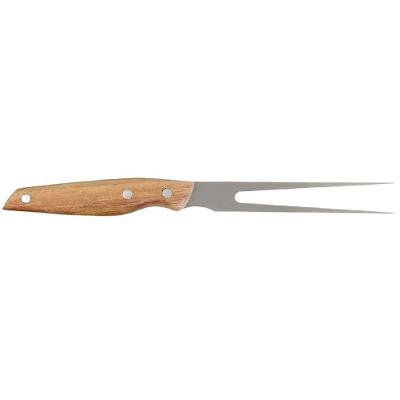 Garfo Trinchante para Churrasco Barbacoa 3911 Aco Inox Cabo Madeira Acacia Mesa Marrom Mor