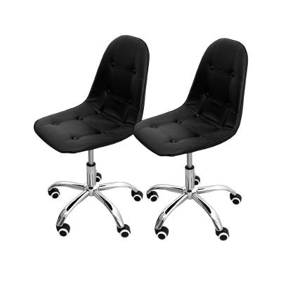 Kit 2 Cadeiras para Escritorio Office Eiffel Botone Secretarias PU Base Giratoria Preto Dkadidecor