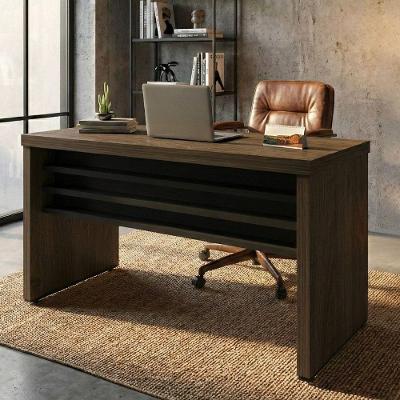 Mesa Office Executiva Retangular Tamburato 135.6cm Charuto Preto Artany