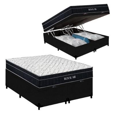 Cama Box Baú Casal Bipartido Royal Air Molas Ensacadas Suede Preto Royal