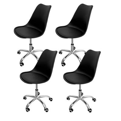 Kit 4 Cadeira para Escritorio Icaro Secretaria Estofada Base Giratoria Preto Dkadidecor
