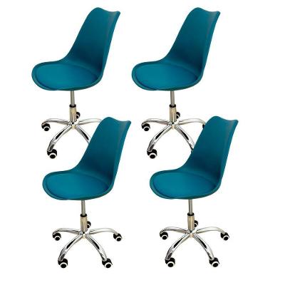 Kit 4 Cadeira para Escritorio Icaro Secretaria Estofada Base Giratoria Turquesa Dkadidecor