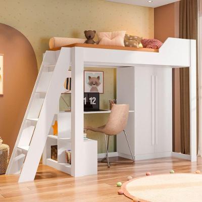 Cama Alta com Escrivaninha e Roupeiro Solteiro Office Multifuncional Branco Vivace