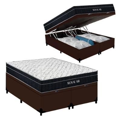 Cama Box com Baú Casal 138cm Royal Air Molas Ensacadas Sintético Marrom Royal