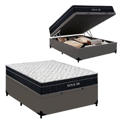 Cama Box com Baú Casal Royal Air Pillow Top Molas Ensacadas Sintético Cinza Royal