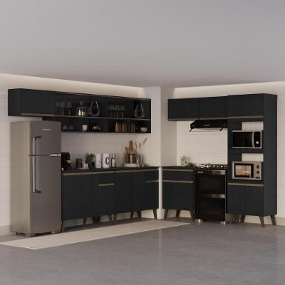 Armário de Cozinha Completa Atlanta Way 18 Portas 3 Gavetas Preto Touch Móveis Carraro