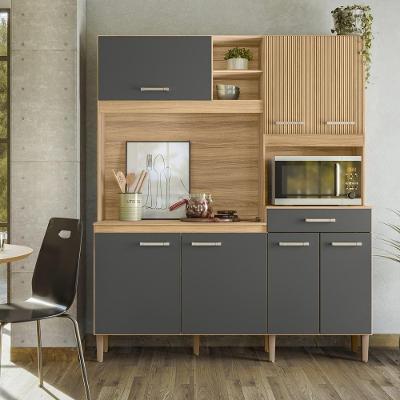 Armário de Cozinha Yara 7 Portas 1 Gaveta MDF MDP 160cm Chumbo Freijó Nicioli Móveis