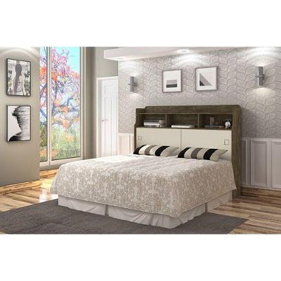 Cabeceira Casal Jéssica para Colchão 1,38x1,88 Madeira Maciça Castanho-off White Cambel Móveis