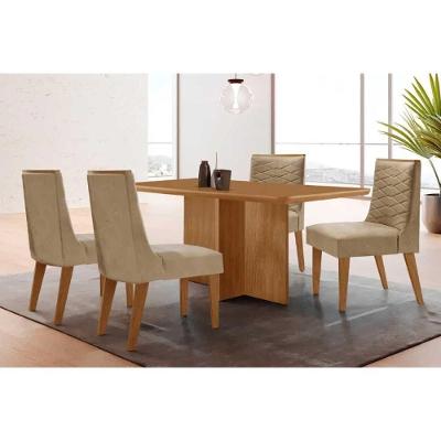 Conjunto de Jantar Berlim 4 Lugares Tampo em MDF Curvo com Cadeiras Maldivas Bege 120cm Móveis