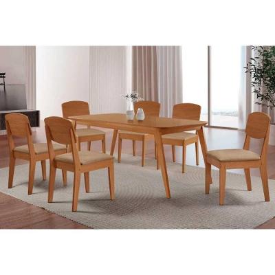 Conjunto de Jantar Havana 6 Lugares Tampo MDF 180cm Linho Bege Móveis Rufato