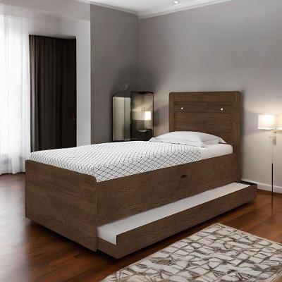 Cama Solteiro Larissa com Cama Auxiliar em MDF MDP Marrom Framar