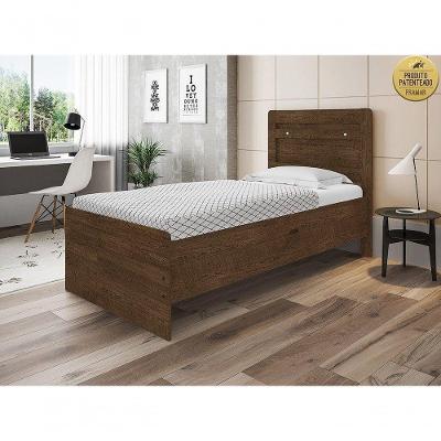 Cama Solteiro Baú Larissa com Colchão em MDF-MDP Marrom Framar Móveis