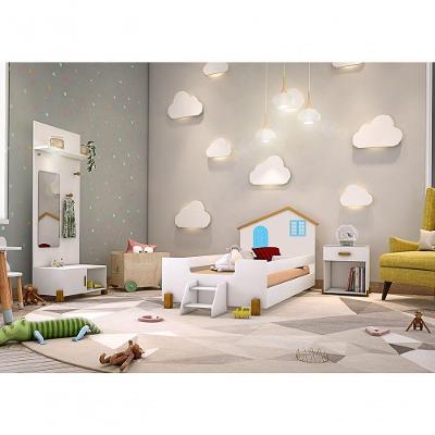 Cama Infantil Casinha Belíssima com Colchão MDF Branco e Azul Divaloto Móveis