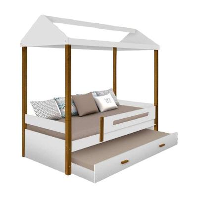 Cama Solteiro Casa Sara com Auxiliar MDF Branco Sara Enxovais