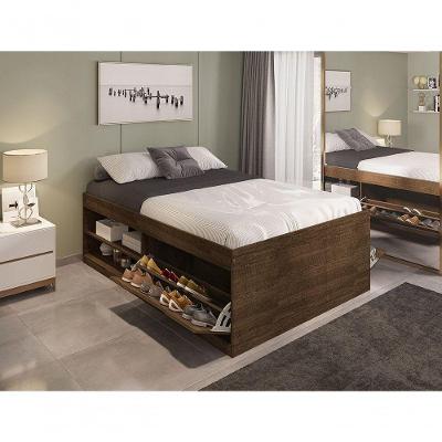 Cama Casal Vanessa com 2 Gavetas para 8 Pares em MDF-MDP Malbec Framar