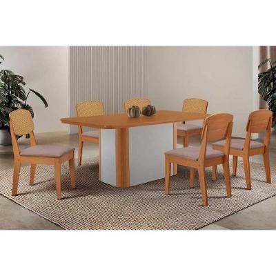 Conjunto de Jantar Pietá 6 Lugares Tampo em MDF Off White 180cm Móveis Rufato