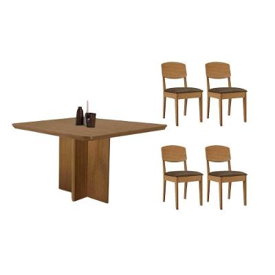 Conjunto de Jantar Berlim 4 Lugares Tampo MDF Curvo 90cm Suede Marrom Móveis Rufato