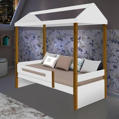 Cama Solteiro Sara em Mdf Branco Mel para Colchão 0,88x1,88cm Divaloto Móveis