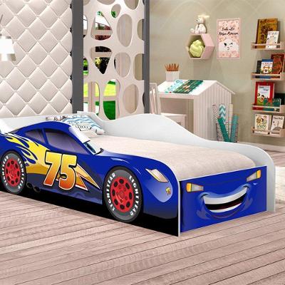 Cama Infantil Carro Juvenil 08 com Grade Madeira Maciça Branco Cambel Móveis