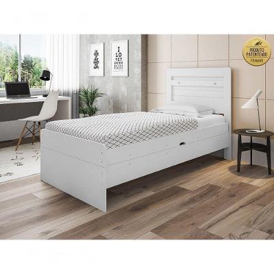 Cama Solteiro Larissa com Colchão Estrutura em MDF e Madeira Branco Framar Móveis