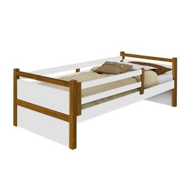 Cama Box Solteiro Bianca Juvenil com Pés em Madeira e Colchão Branco-mel