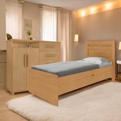 Cama Box com Colchão e Cômoda Solteiro Larissa e Helena Marrom Naturalle