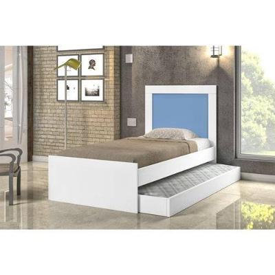 Bicama Solteiro Luara com Cama Auxiliar em MDF Branco e Azul Cambel Móveis