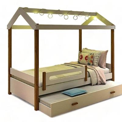 Cama Solteiro Eliz com Led e Cama Auxiliar em MDF Branco com Estrado de Madeira