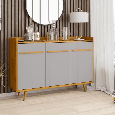 Aparador Quartzo 3 Portas MDP 135cm Natural Off White Bechara Móveis